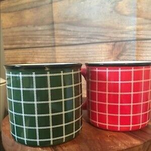 Hallmark Plaid Christmas Mugs.  Set of two. New in box